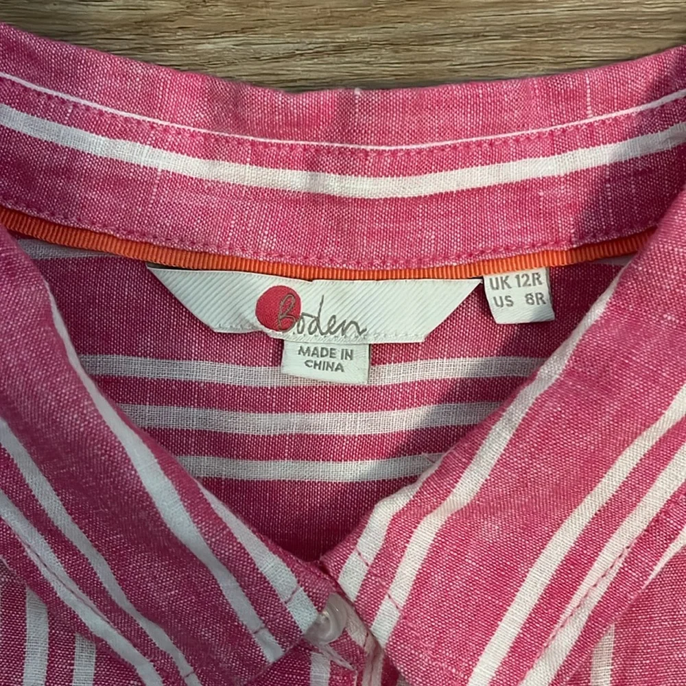 Boden pink and white striped linen button up shirt - Picture 2 of 7